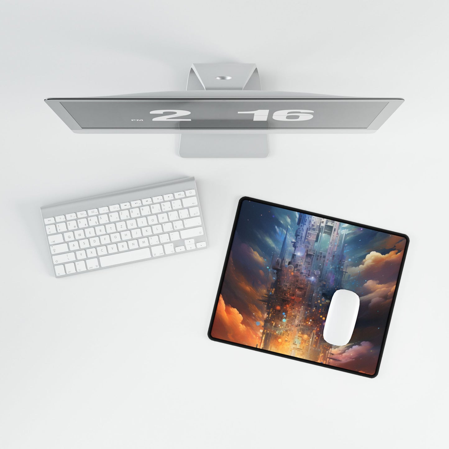 Vibrant Cyber Dreamscape: Abstract Digital Artwork - Desk Mat