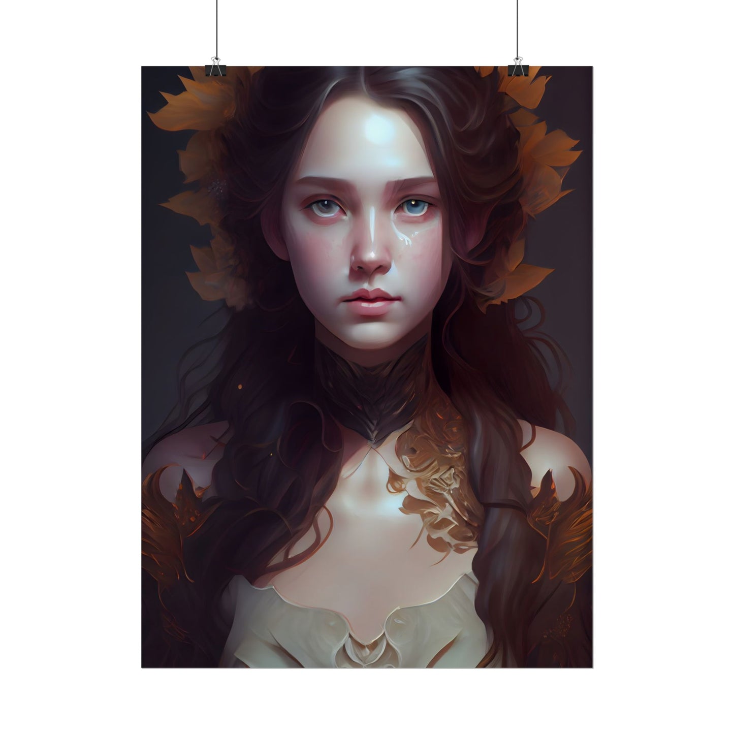Brown Hair Female Portrait: Artistic Style Digital Art - Poster