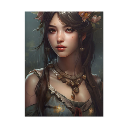 Realistic Female Portrait: Black Haired Beauty - Poster