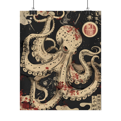 Stylized Japanese Octopus: Minimal Artwork - Poster