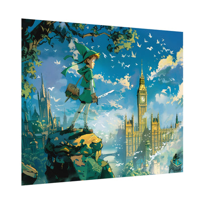 Whimsical Boy in Green: Colorful Illustration Artwork - Poster