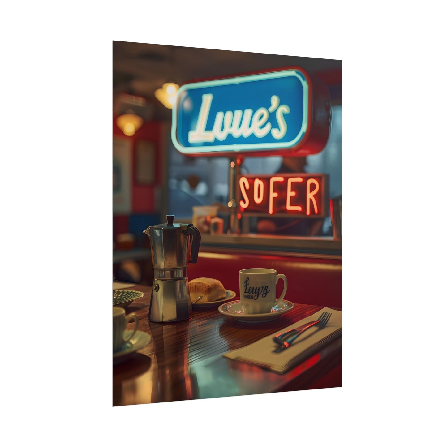 Retro Kitchen Diner Scene: Cozy Coffee Moment - Poster