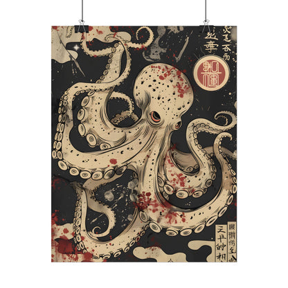 Stylized Japanese Octopus: Minimal Artwork - Poster