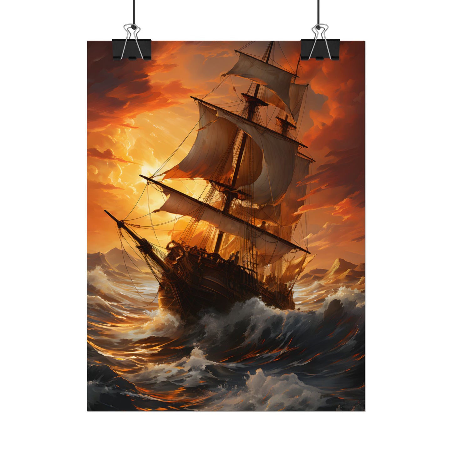 Breathtaking Ship in Realistic Oil Painting: Seafaring Artwork - Poster
