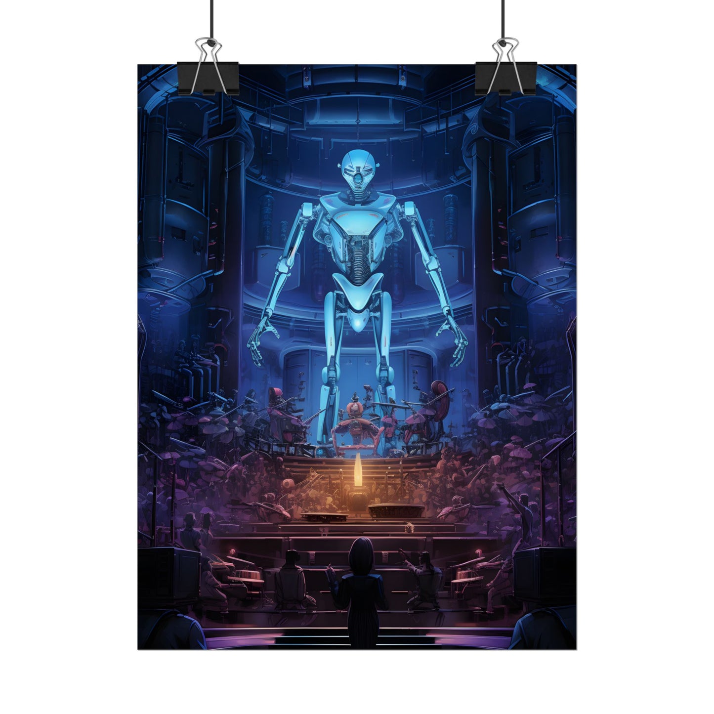 Mechanical Harmony: Black & Grey Robot Orchestra Symphony - Poster