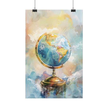 Vintage-Style Globe: World Map with Iconic Features - Poster
