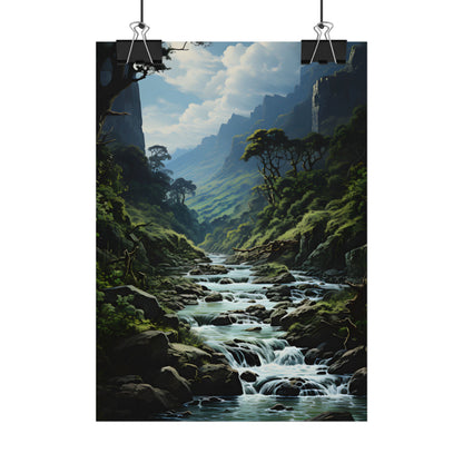 Breathtaking Blue Waterfall: Oil Painting Masterpiece - Poster