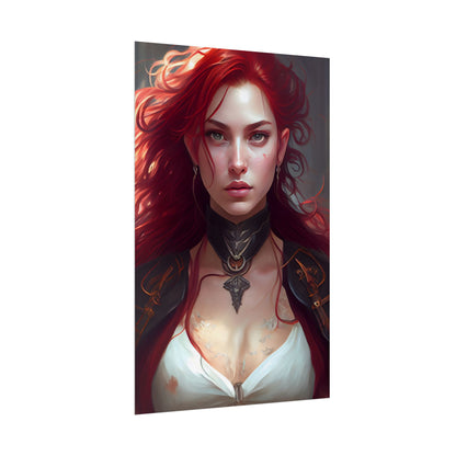Red Hair Beauty: Elegant Woman in Black - Poster