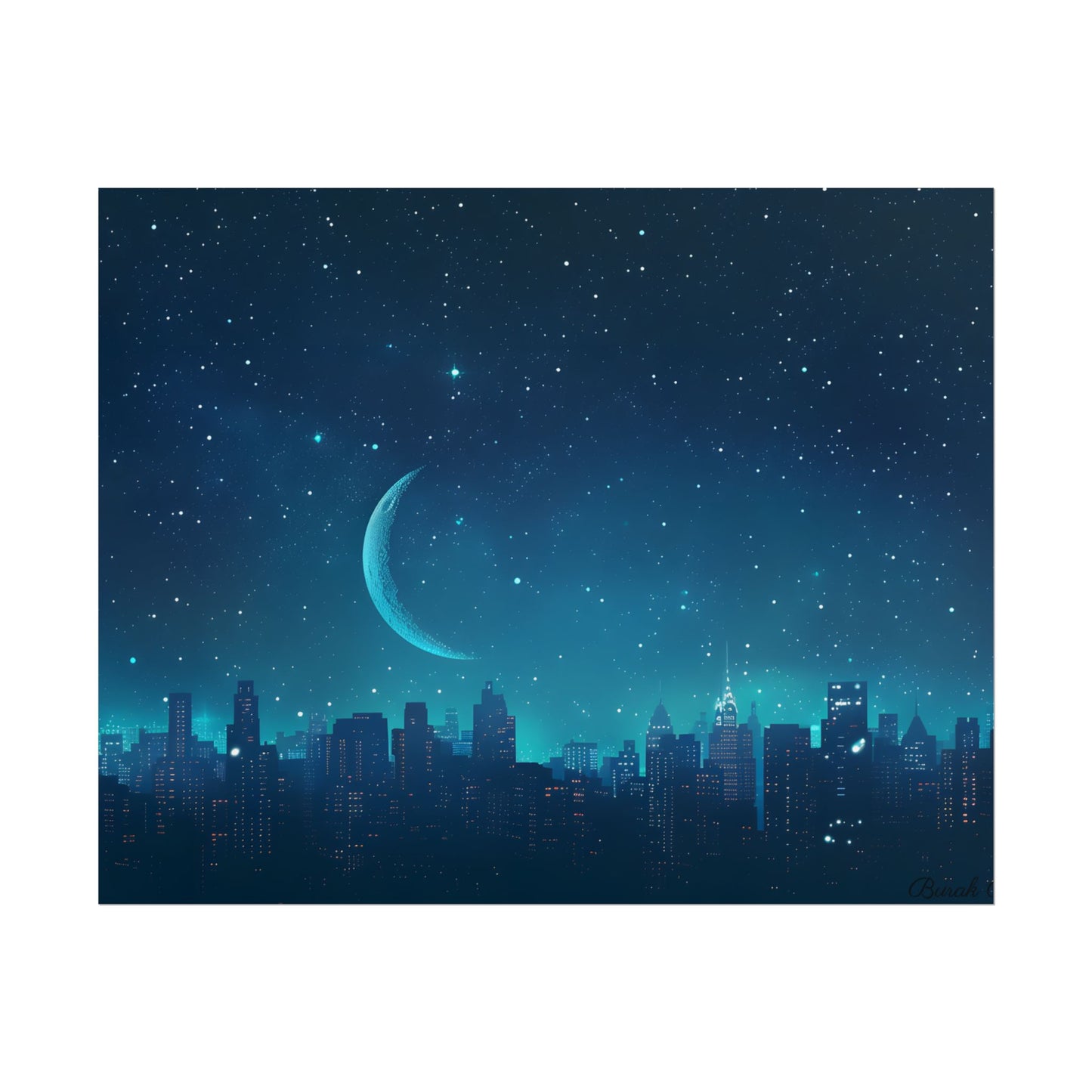 Starry Night Sky: Tranquil Dark Blue Scene with Crescent Moon - Poster