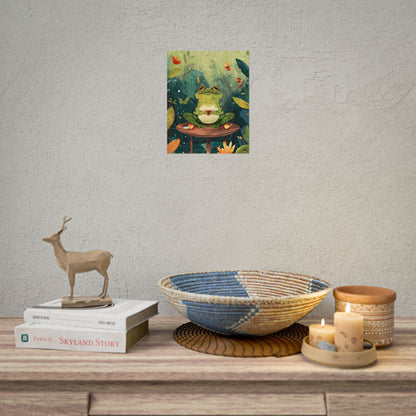 Whimsical Frog on Water: Playful Lily Pad Illustration - Poster