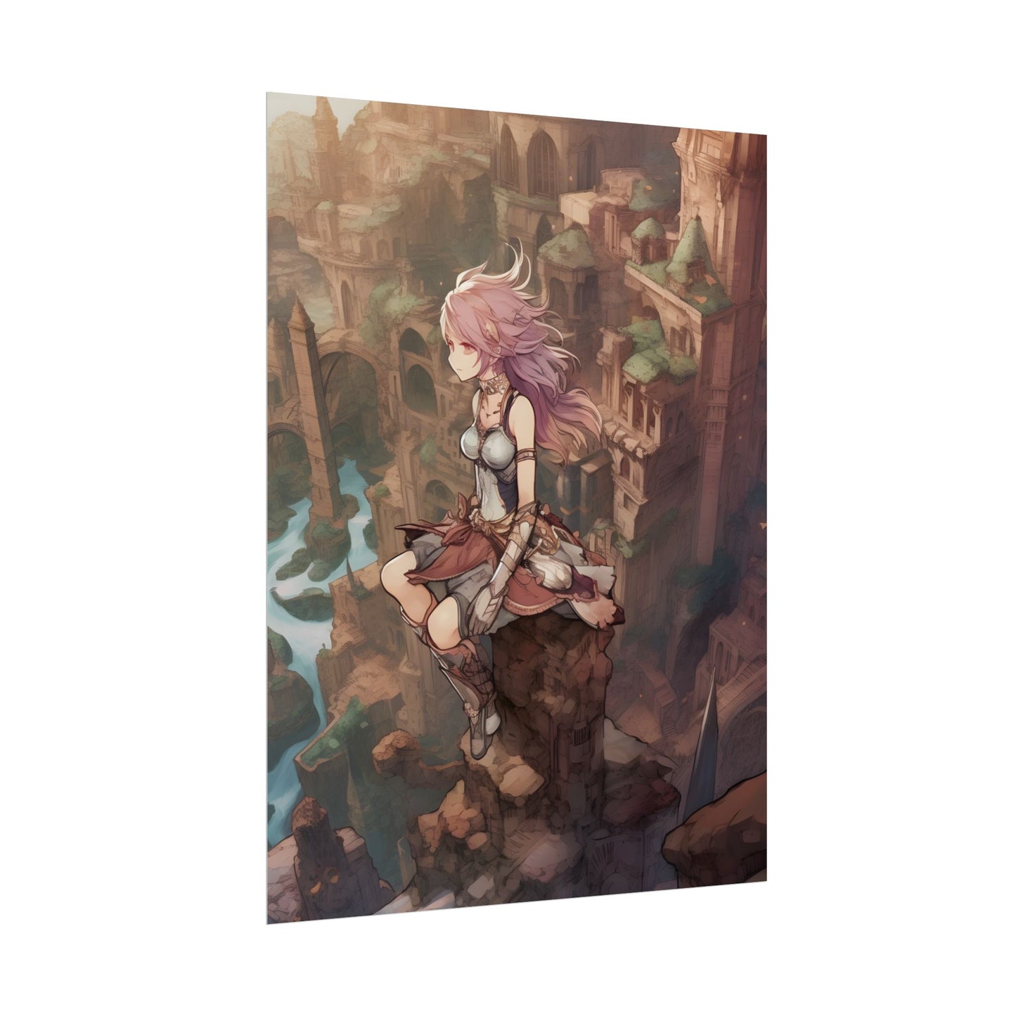 Dramatic Anime Feather: Detailed Urban Artwork - Poster