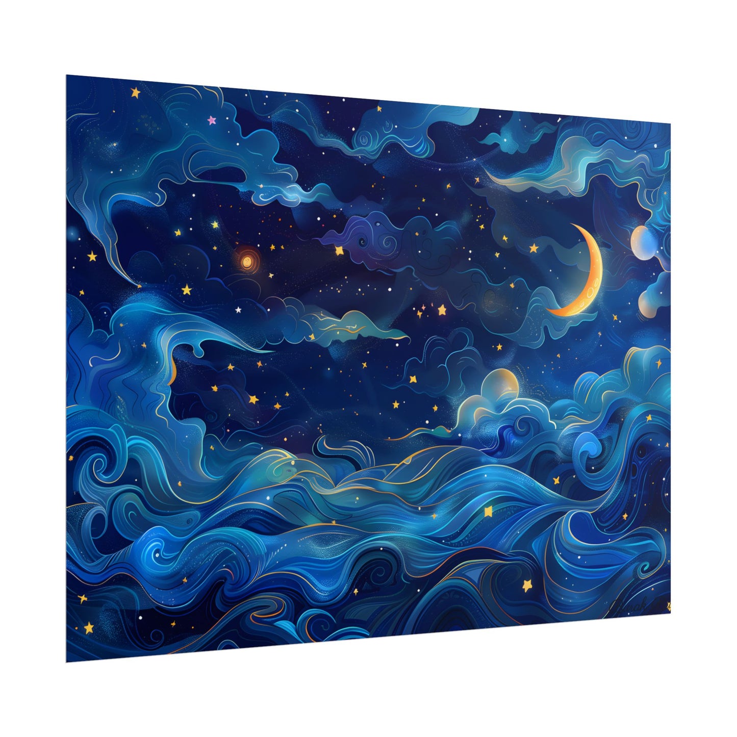 Whimsical Dreamy Night Sky: Stars, Moon, and Shooting Star - Poster