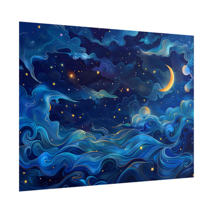 Whimsical Dreamy Night Sky: Stars, Moon, and Shooting Star - Poster