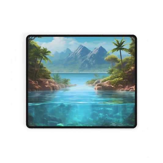 Tropical Tranquility: Serene Lagoon Island Art - Desk Mat