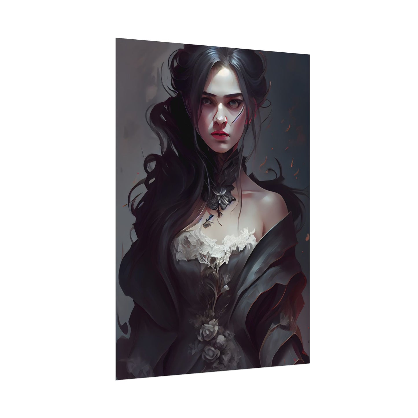 Black Haired Female Portrait: Elegant Outdoor Beauty - Poster