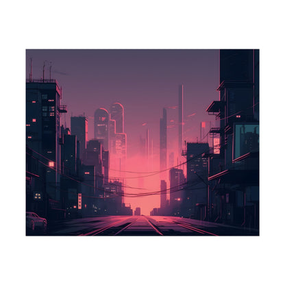 Cyberpunk Nighttime Cityscape: Melancholic Mood - Poster