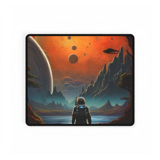 Futuristic Wilderness Explorer: Jetpack Adventure Art - Desk Mat
