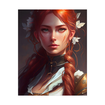 Elegant Redhead Portrait: Dark Background Artwork - Poster
