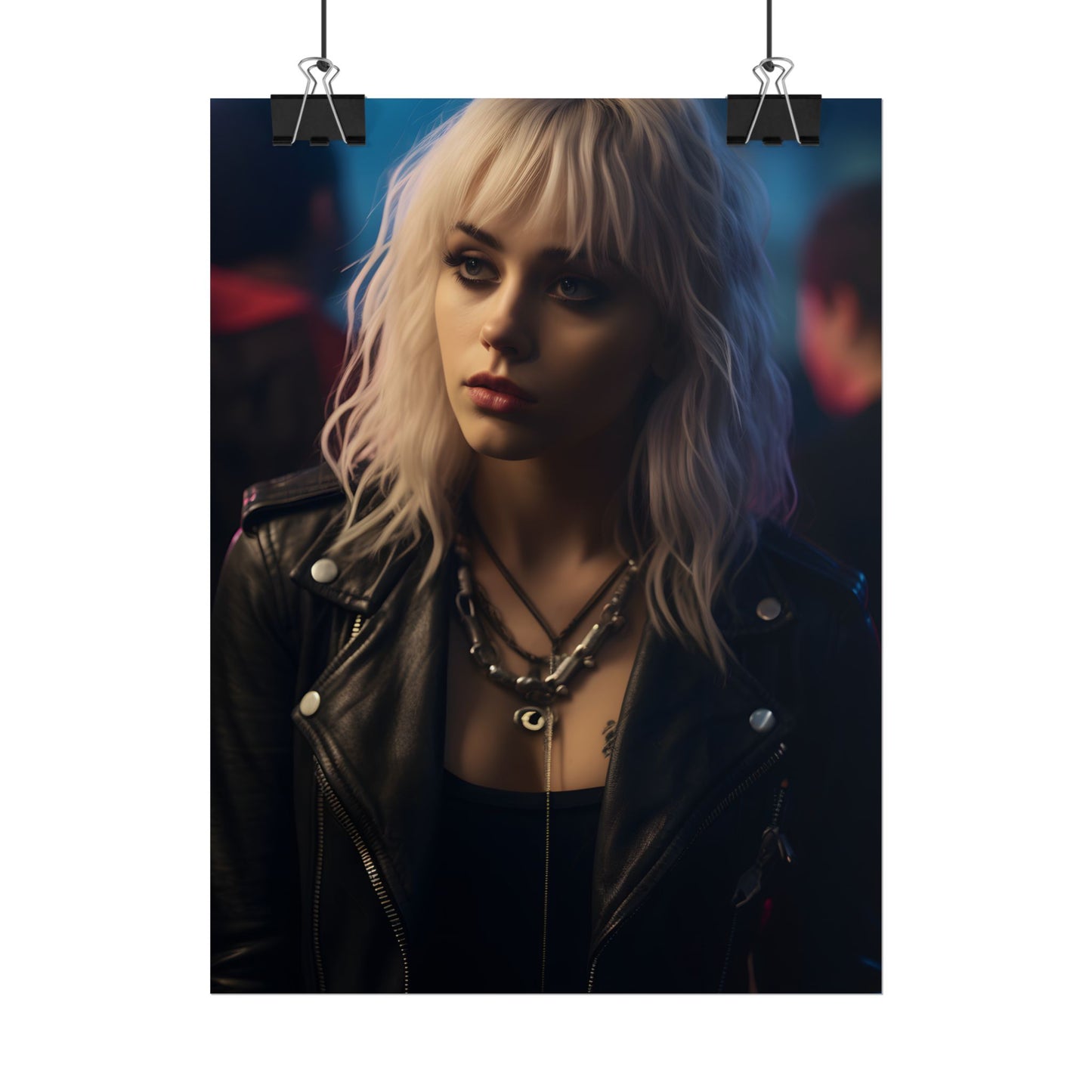 Cyberpunk Blonde Woman: Fashionable Portrait in Close-Up - Poster