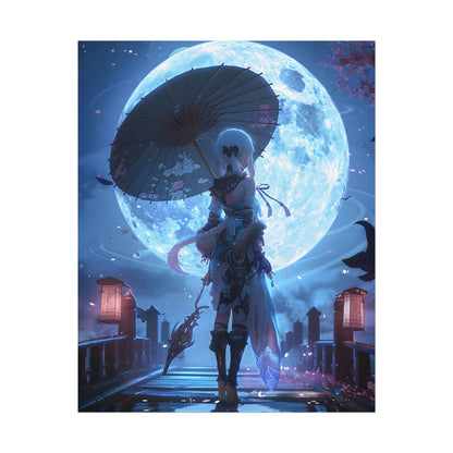 Anime Winter Scene: Girl Holds Umbrella - A Delicate Moment - Poster