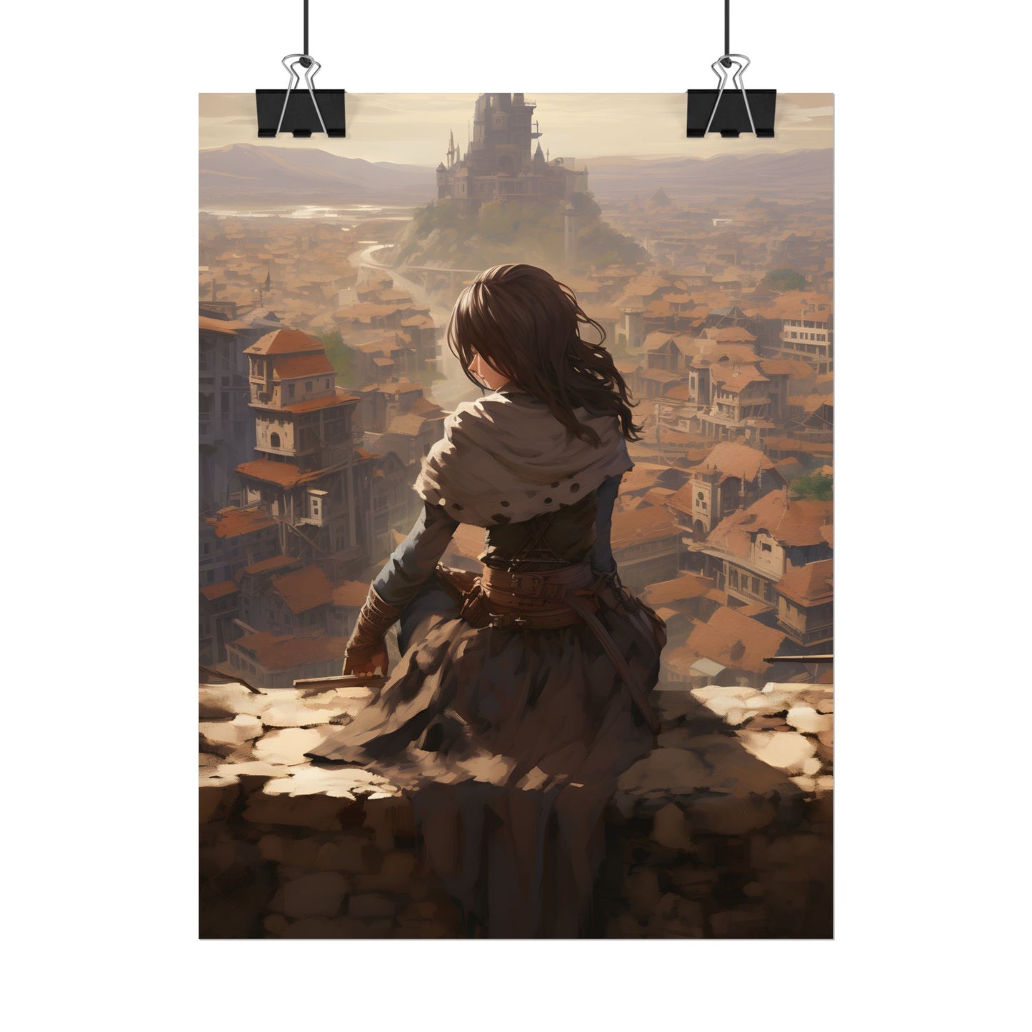 Dramatic Character Illustration: Bird's Eye View in Motion - Poster