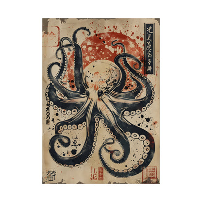 Stylized Octopus: Vibrant Japanese Ukiyo-E Artwork - Poster
