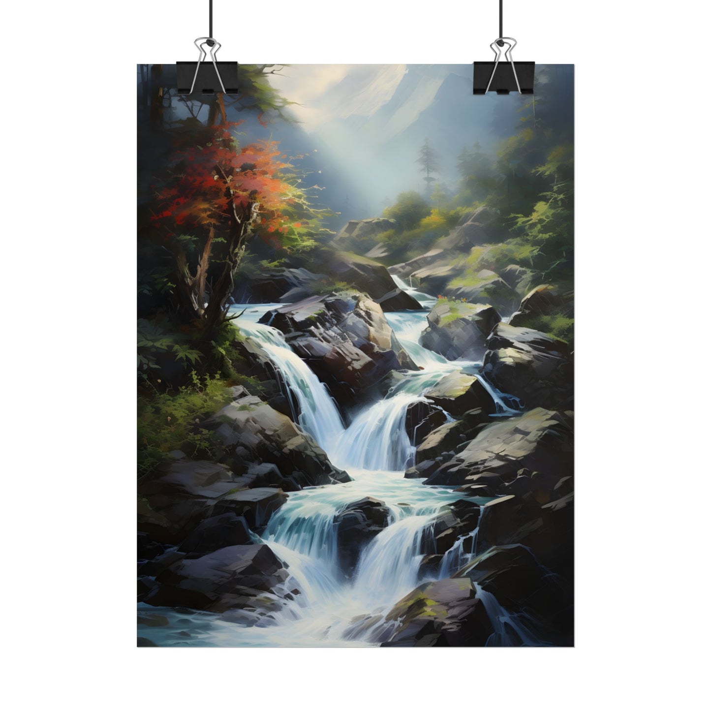 Breathtaking Waterfall: Oil Painting Masterpiece - Poster