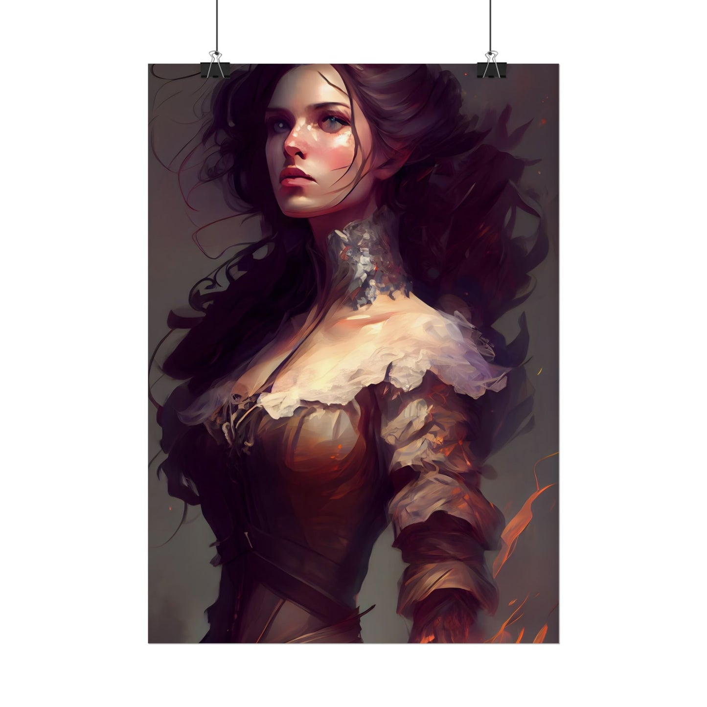 Lovely Brown Hair Portrait: Stunning Female Art - Poster