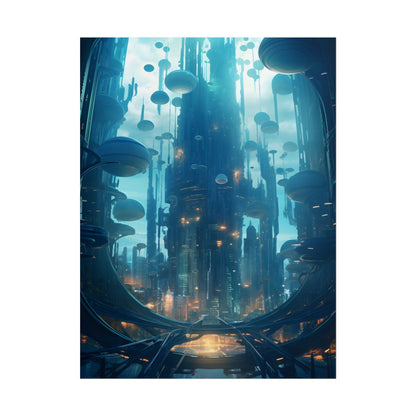 Underwater City of the Future: Modern Metropolis Digital Art - Poster