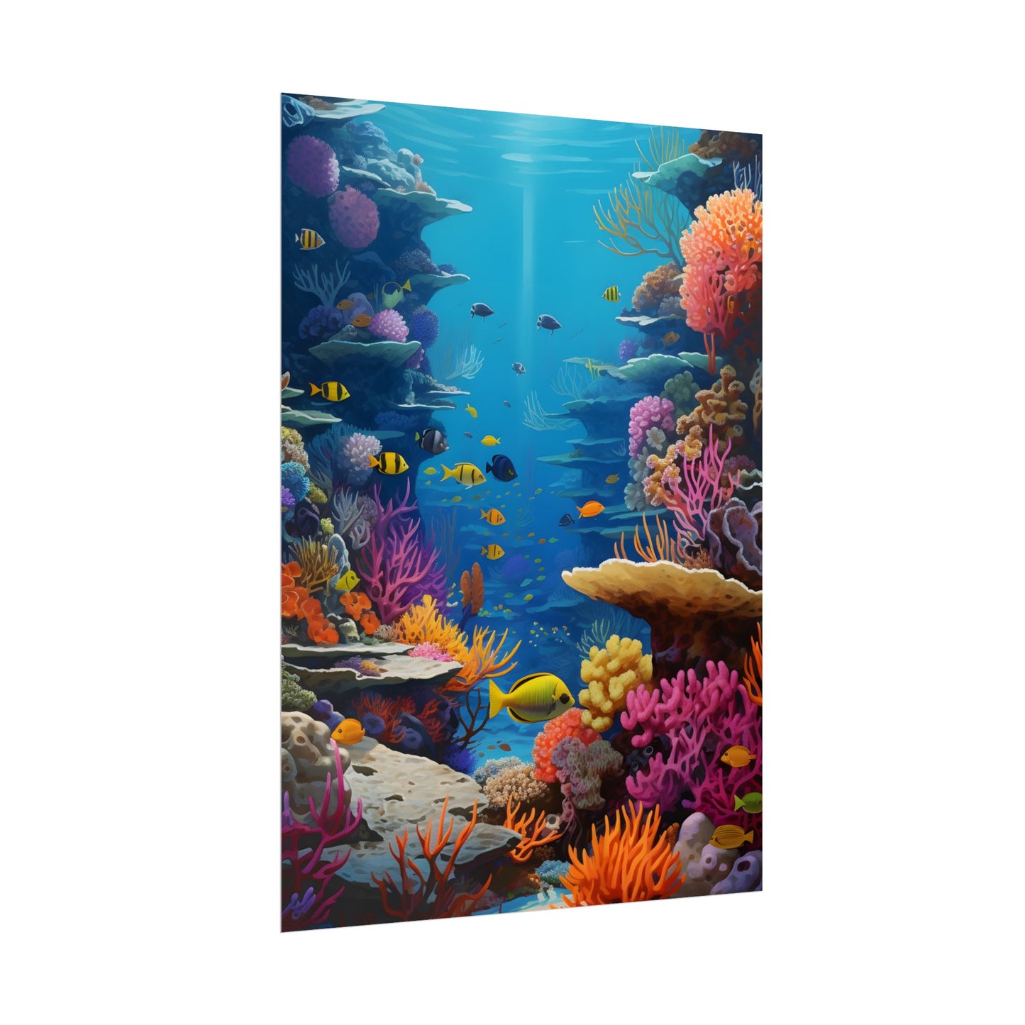 Vibrant Coral Reef Sanctuary: Tropical Marine Life Art - Poster