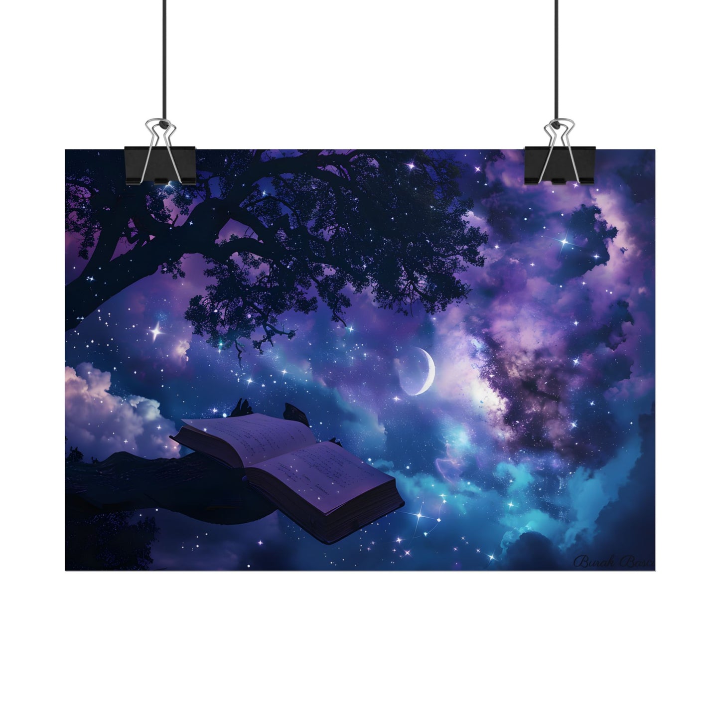 Mystical Night Sky: Celestial Dreams with Crescent Moon Art - Poster