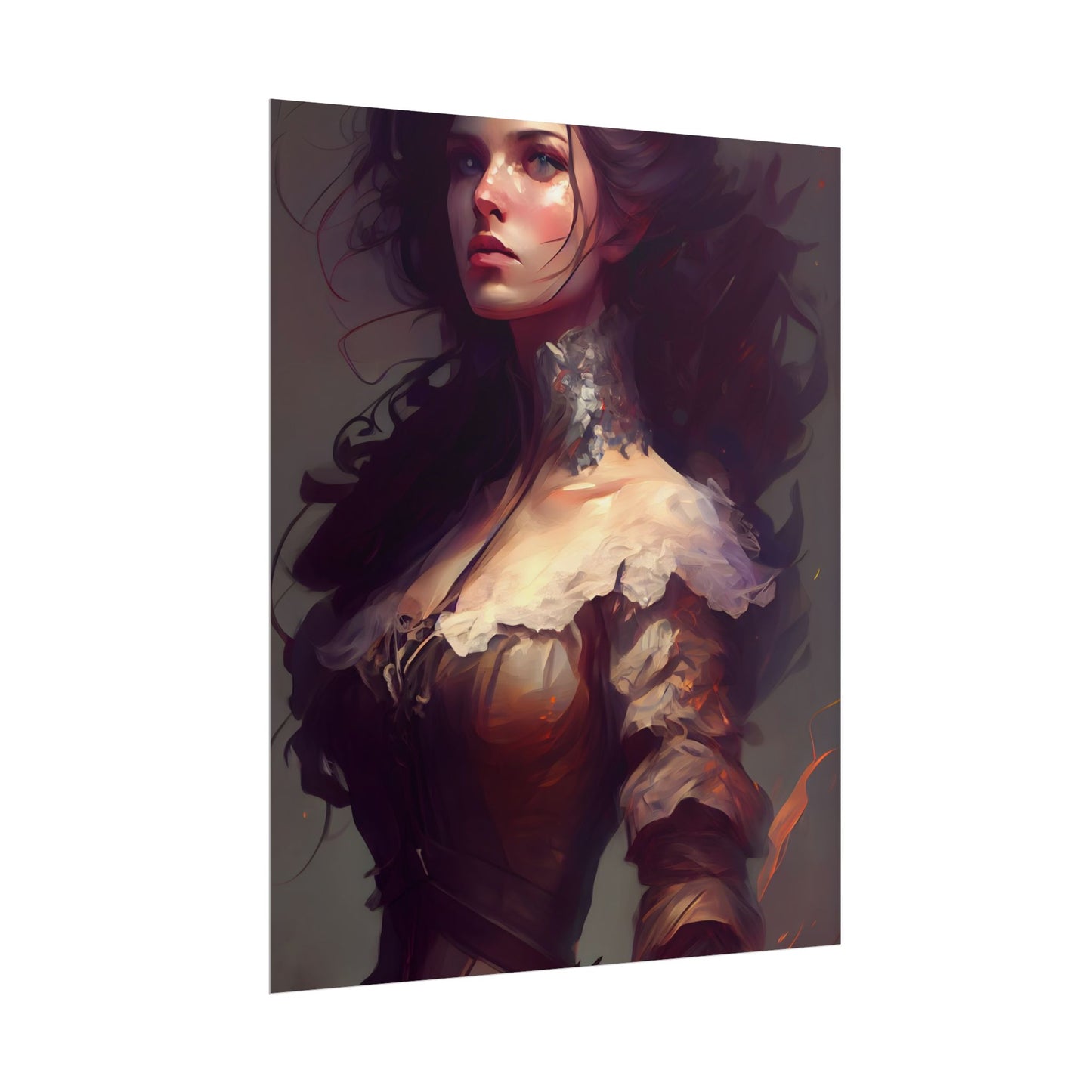 Lovely Brown Hair Portrait: Stunning Female Art - Poster