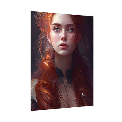 Elegant Redhead Portrait: Female Artwork in Dress - Poster