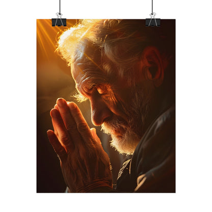 Serenity in Prayer: Elderly Man's Quiet Moment - Poster