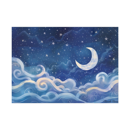 Whimsical Night Sky Dreams: Magical Illustration - Poster