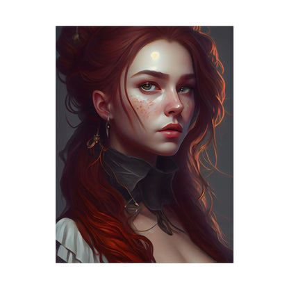 Formal Redhead Portrait: Nature-Themed Artwork in Green and Blue - Poster