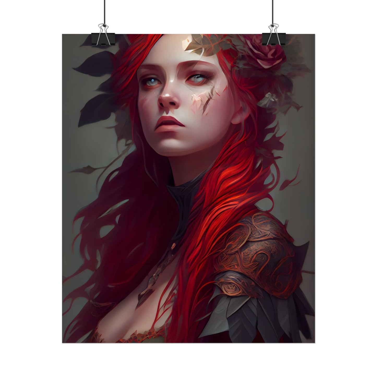 Intimate Red Hair Portrait: Artistic Female Figure in Black Dress - Poster