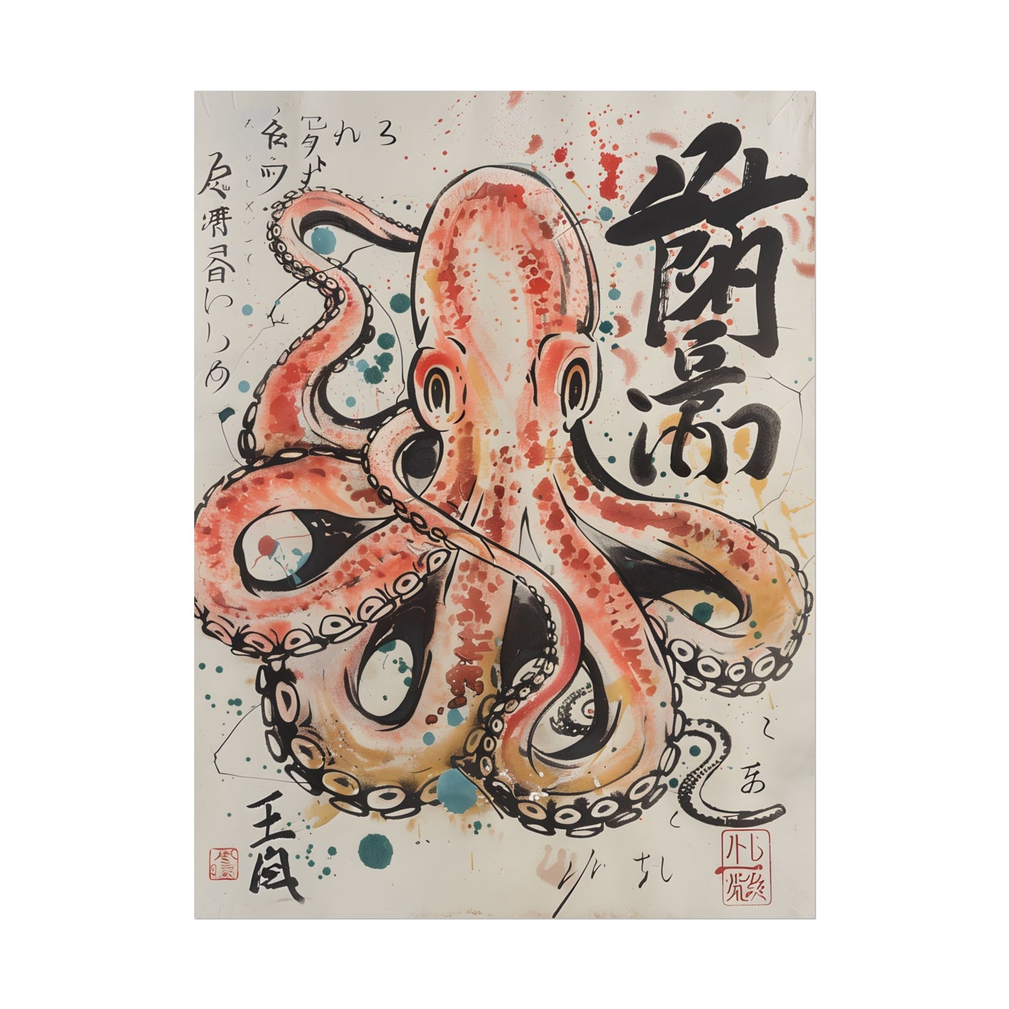 Traditional Japanese Octopus Artwork: Ukiyo-e Print - Poster