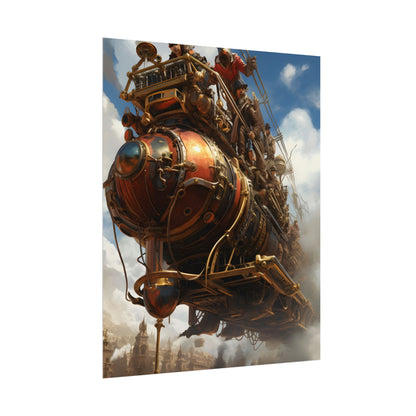 Thrilling Steampunk Sky-Liner: Racing Steam Locomotive on Colum - Poster