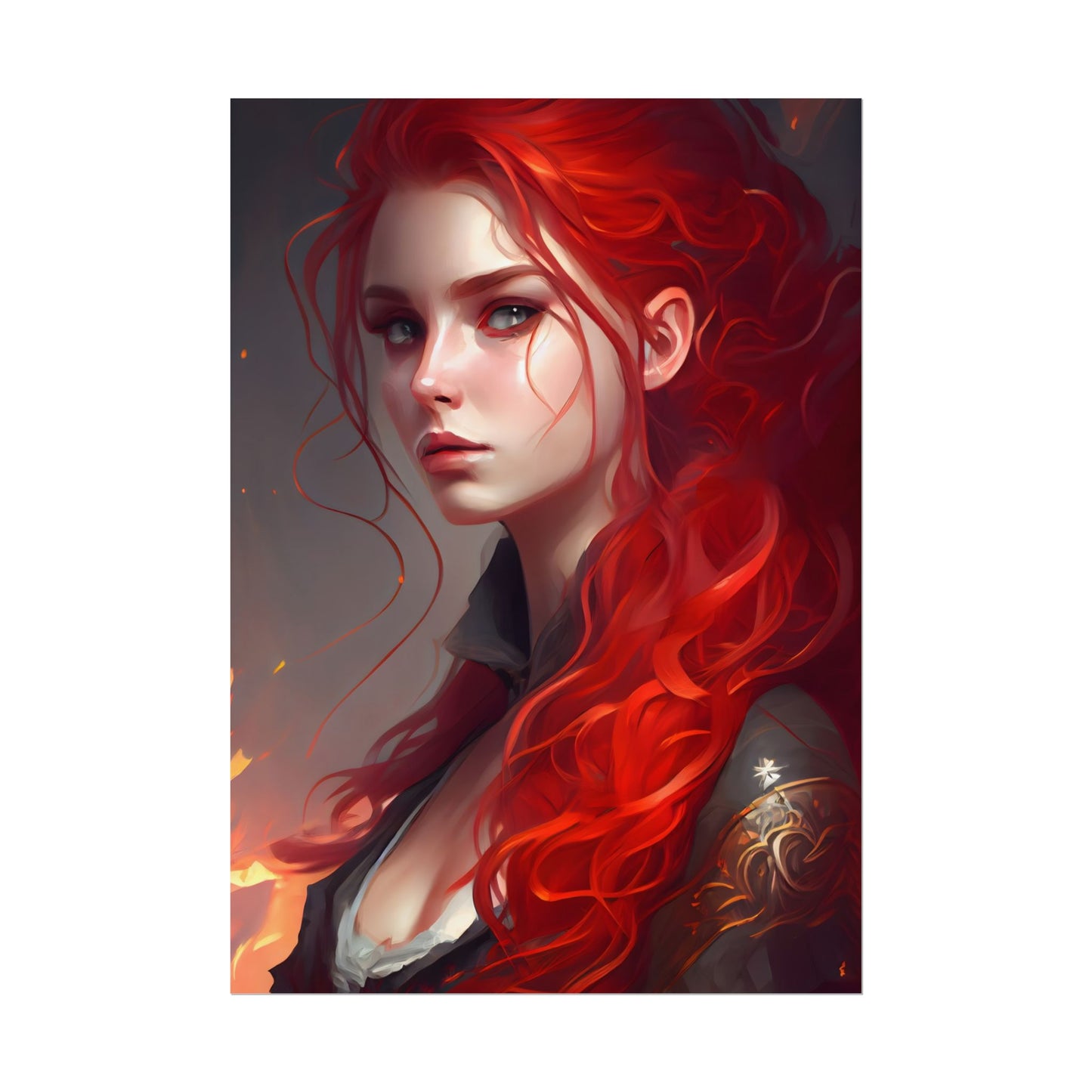 Composed Redhead: Elegant Portrait in Vibrant Red - Poster
