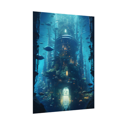 Futuristic Underwater City: Blue Horizon Digital Art - Poster