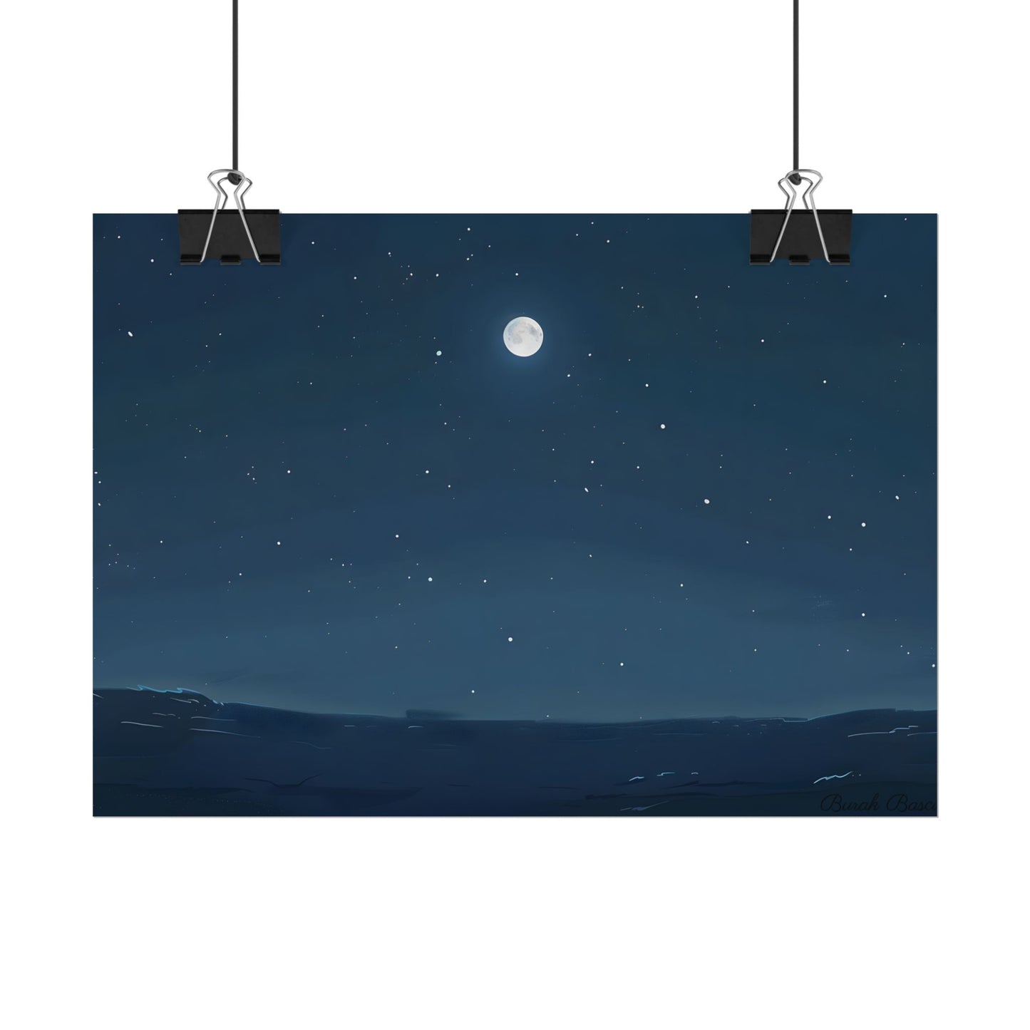 Starry Night Sky: Minimalist Beauty in Blue - Poster