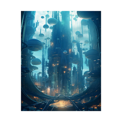 Underwater City of the Future: Modern Metropolis Digital Art - Poster