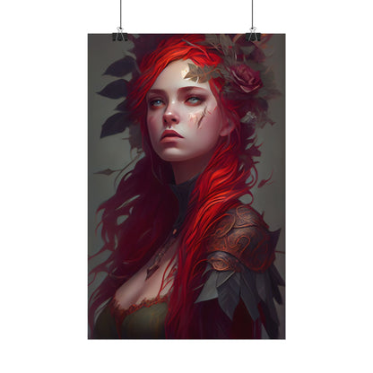 Intimate Red Hair Portrait: Artistic Female Figure in Black Dress - Poster