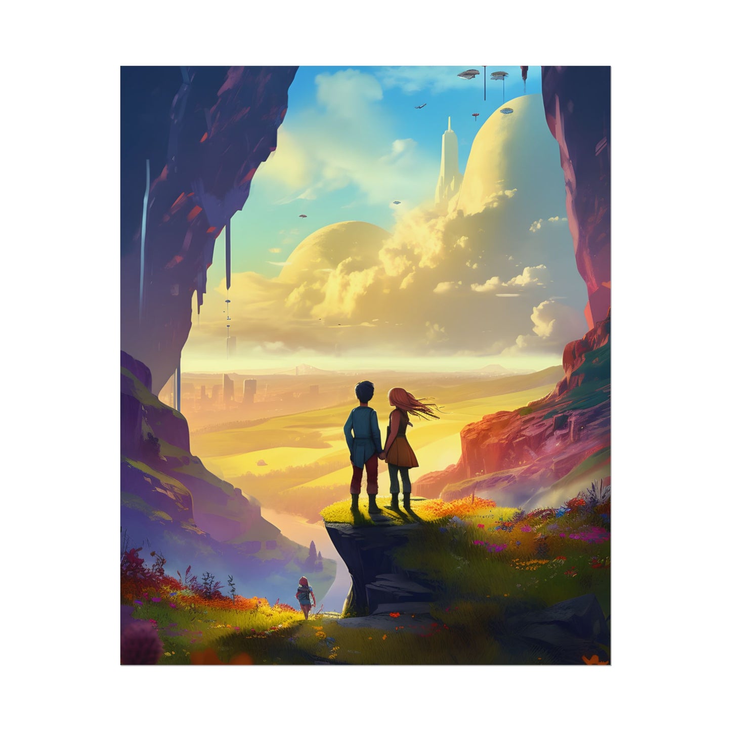 Nature's Friends: Girl and Boy on Meadow Hill - Poster