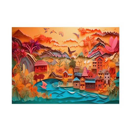 Magical Beach Landscape: Paper Quilling Artwork - Poster