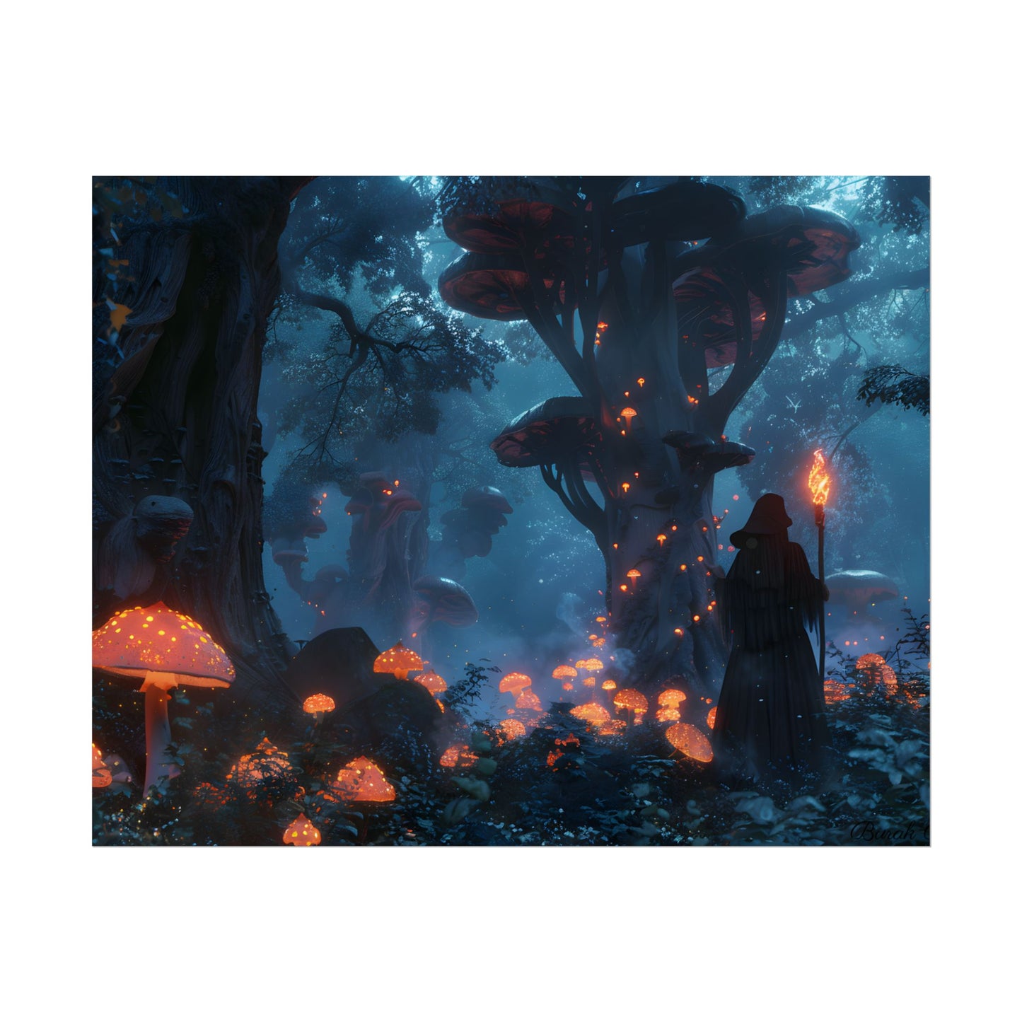 Mystical Forest Encounter: Vibrant Witch Artwork - Poster