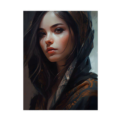 Dark Hair Woman: Colorful Portrait Digital Artwork - Poster