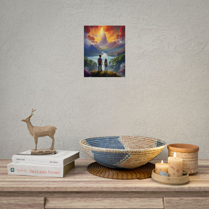 Girl, Boy, Meadow: A Peaceful Cloudy Day Artwork - Poster