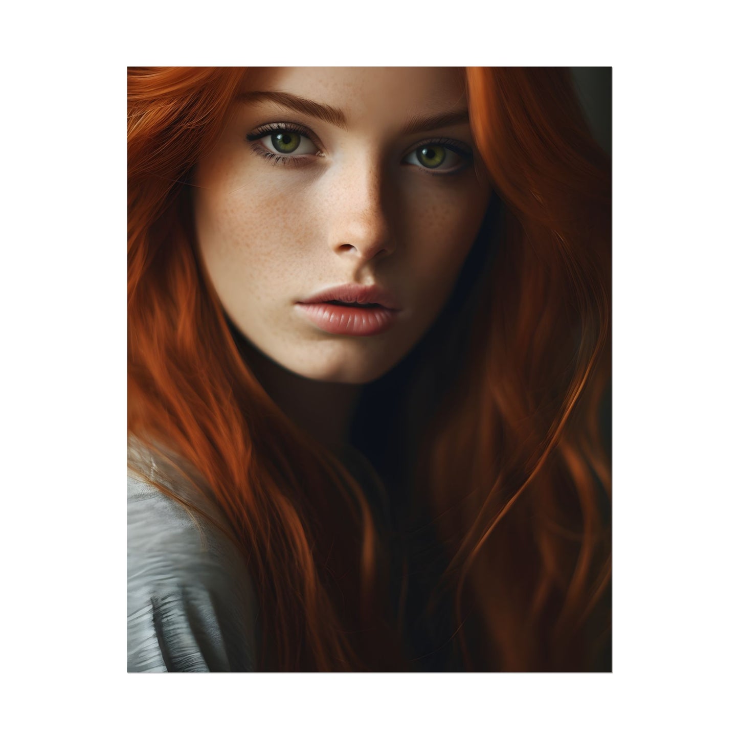 Redhead Woman in Nature: Candid Photo - Poster